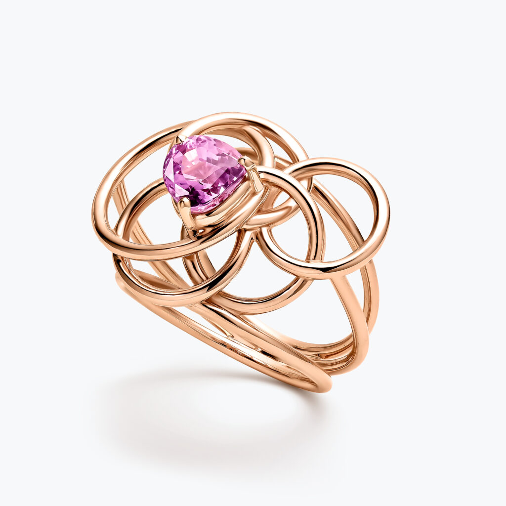 Sortija Halo oro rosa y zafiro 1 1